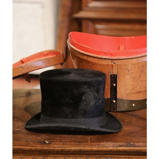 19th Century French Leather Hat Box With Original Top Hat Rouen For Sale - Image 11 of 13