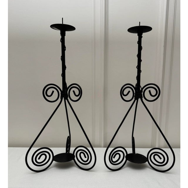 Mid 20th Century Vintage Spanish Mid Century Modern Black Iron Candle Holders, a Pair For Sale - Image 5 of 12