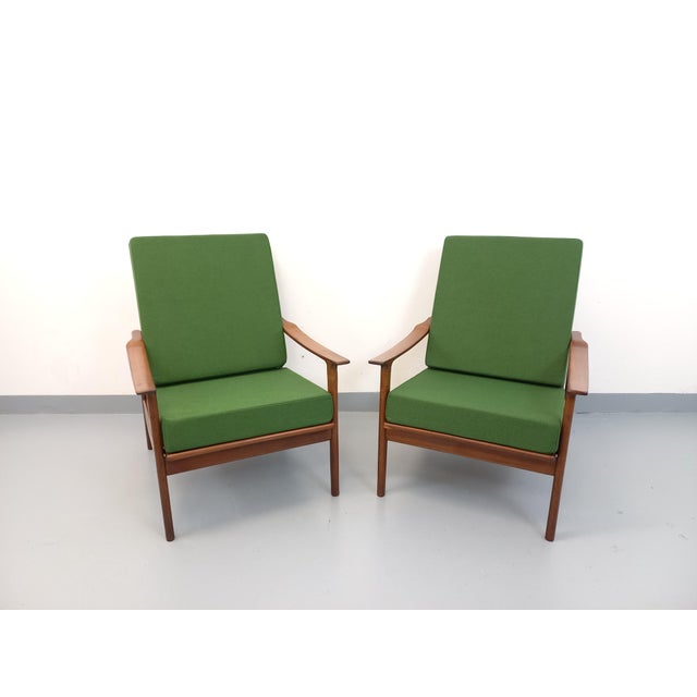 Vintage Scandinavian Chairs in Teak and Green Fabric, 1960s, Set of 2 For Sale - Image 11 of 18