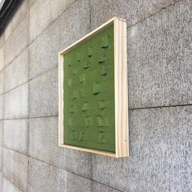 Plaster Green "Army Tents" Minimalist Plaster Painting For Sale - Image 7 of 11