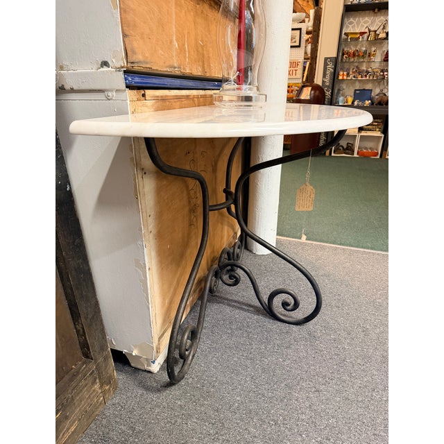 Vintage Wrought Iron Demi-Lune Console Table With Marble Top For Sale In Philadelphia - Image 6 of 9