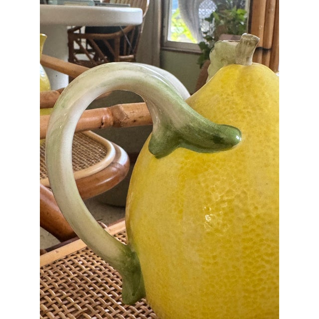 1960s Portuguese Majolica Lemon Pitcher — Caldas Da Rainha Region Pinheito Style, Unsigned | Hand-Painted Ceramic For Sale In Miami - Image 6 of 9