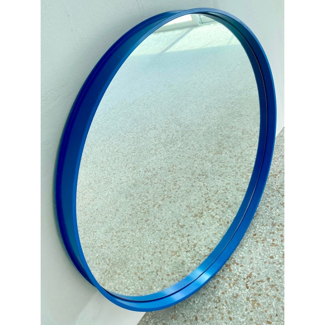 1980s Electric Blue Metal Framed Wall Mirror For Sale - Image 4 of 10