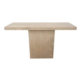 Vintage 1970s Modern Maurice Villency Italian Travertine Pedestal Console Table For Sale