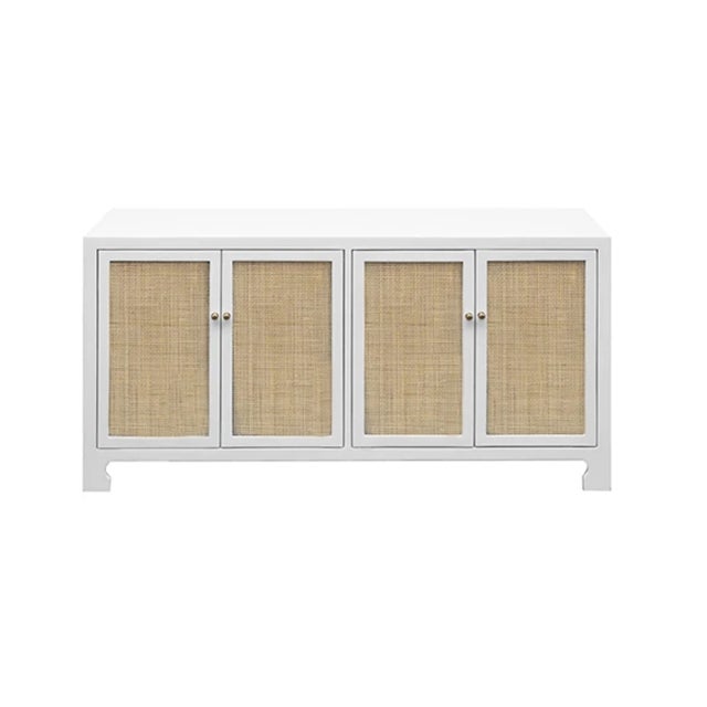 2020s Matthew Izzo Home Sofia Matte White Lacquer British West Indies Four Door Caned Cabinet For Sale - Image 5 of 5
