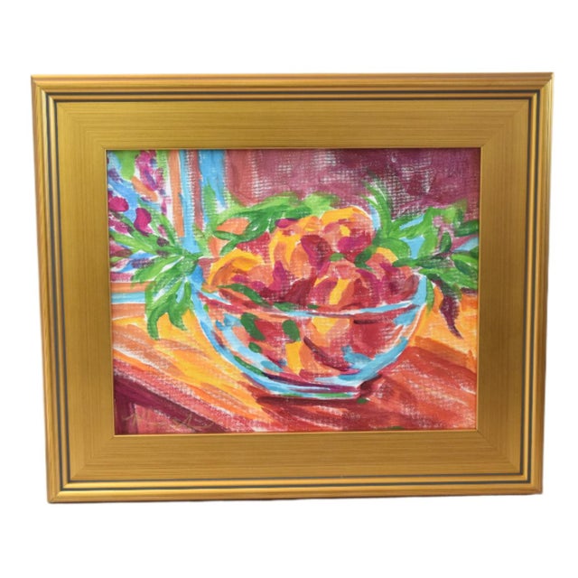 2020s Impressionist Bowl Fruit Peaches Painting Including the Antiqued Gold Wood Frame For Sale - Image 5 of 5
