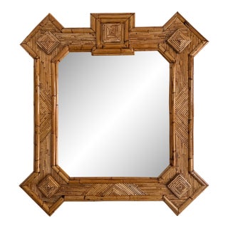 Large Bamboo and Rattan Mirror by Vivai Del Sud. Italy, 1970s For Sale