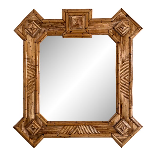 Large Bamboo and Rattan Mirror by Vivai Del Sud. Italy, 1970s For Sale