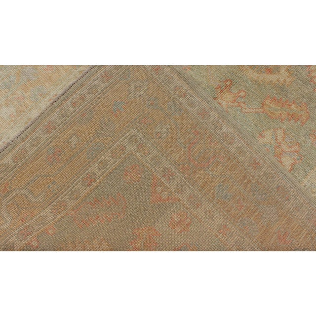 Traditional Turkish New Oushak Rug With Green, Neutral Colors and All-Over Flower Design For Sale - Image 3 of 8