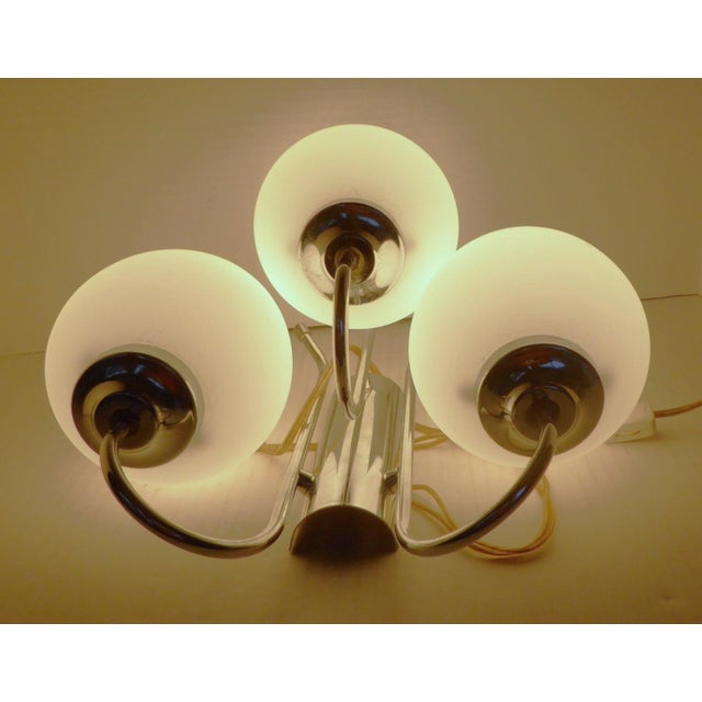 1960s Mid Century Modern 3- Light Chrome Wall Light W. Satin Glass Globes, Spain For Sale - Image 14 of 15