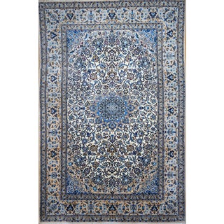 Middle Eastern Hand-Knotted Nain Rug with Lachak-Toranj Medallion in Silk For Sale