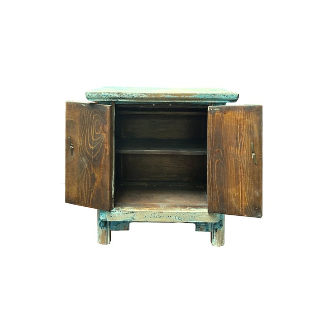 16.25" Distressed Light Blue 2 Doors End Table Nightstand Chest For Sale - Image 4 of 6