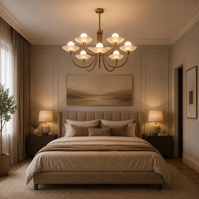 9 Light Brass Chandelier, Mid Century Modern Globe Light, Handmade Antique Brass Ceiling Fixture, Luxury Dining Room Lighting For Sale - Image 9 of 13