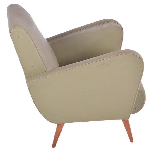 Armchair in Green Nappa, 1950s For Sale