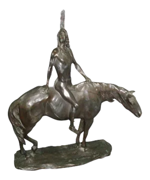 1910 Charles Humphriss Bronze of a Native American Indian Riding a Horse
