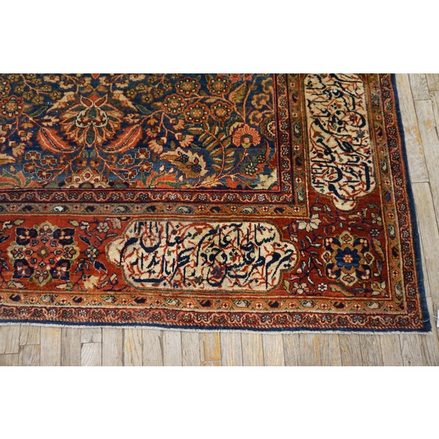 Wonderful Blue Color Background Fine Sarouk Farahan Style Antique Persian Rug For Sale - Image 4 of 7