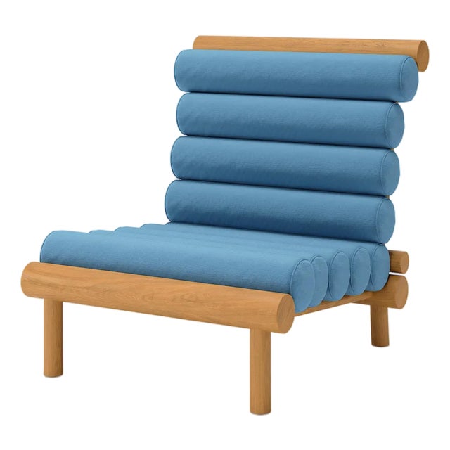 Rishon Teak Outdoor Lounge Chair – Alpine Modern Design in Sunbrella Sapphire Blue For Sale