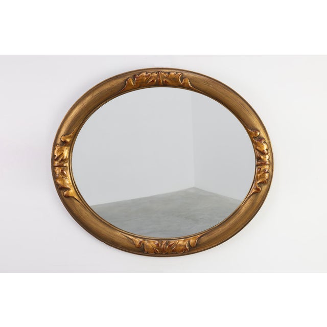 Art Deco Oval Gilt Oak Mirror, Belgium, 1920s For Sale - Image 11 of 11