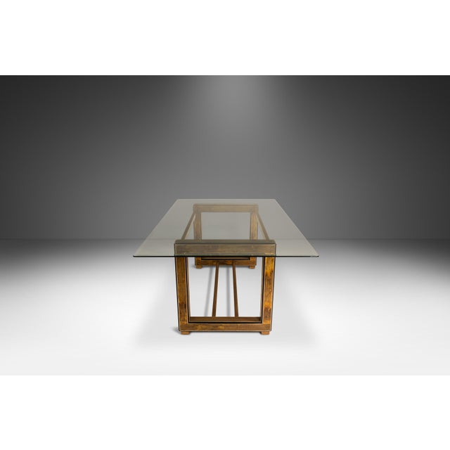 Bernhard Rohne Mid-Century Modern Acid-Etched Brass Desk / Dining Table With Glass Top Attributed to Bernhard Rohne for Mastercraft, Usa, C. 1970s For Sale - Image 4 of 18