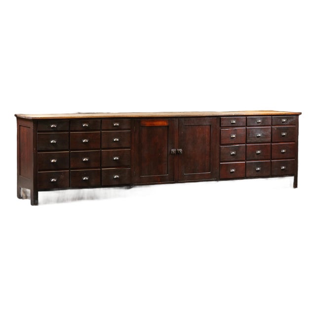 Early 20th Century Apothecary Counter With Drawers and Cupboards For Sale