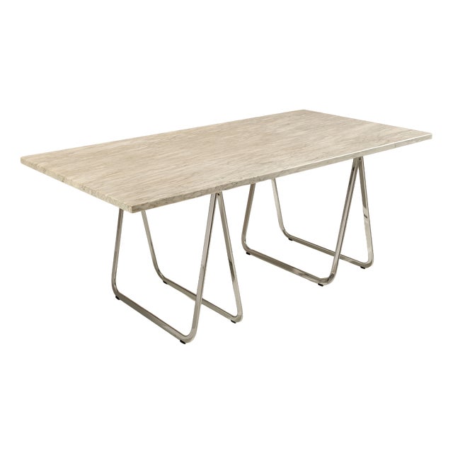 Carrara Marble Dining Table on Trestles, 1970 For Sale