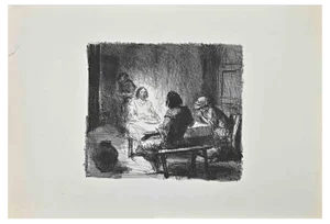 Theo van Elsen, Men in the Inn, Lithograph, 20th Century