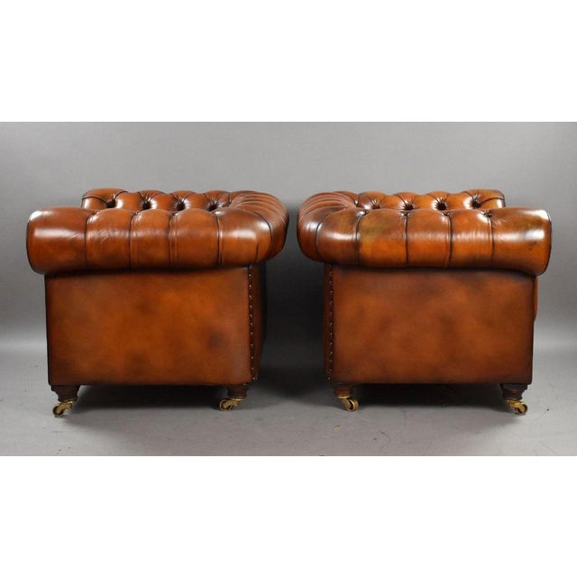 Vintage Chesterfield Club Chairs in Brown Leather, 1930, Set of 2 For Sale - Image 3 of 12
