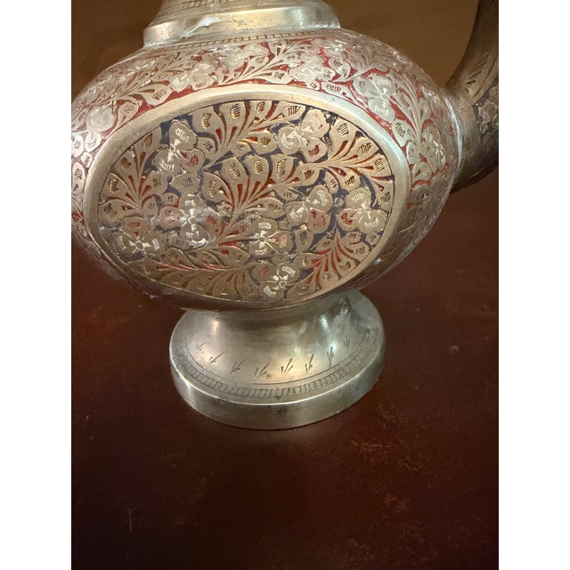 Vintage 23" Ornate Etched Solid Brass Aftabeh Ewer For Sale - Image 9 of 18