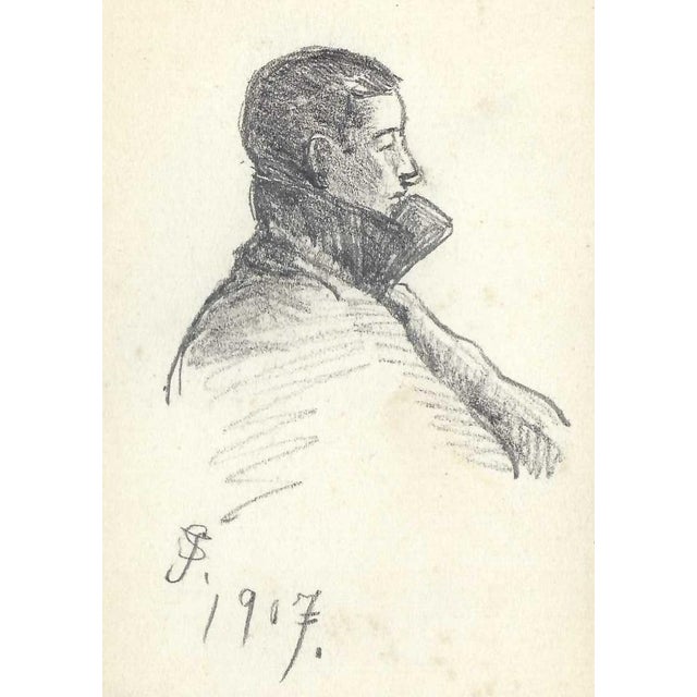 Drawing of a man in profile by a Japanese artist. Some pages are signed by the artist Shirosu and dated, this one is...