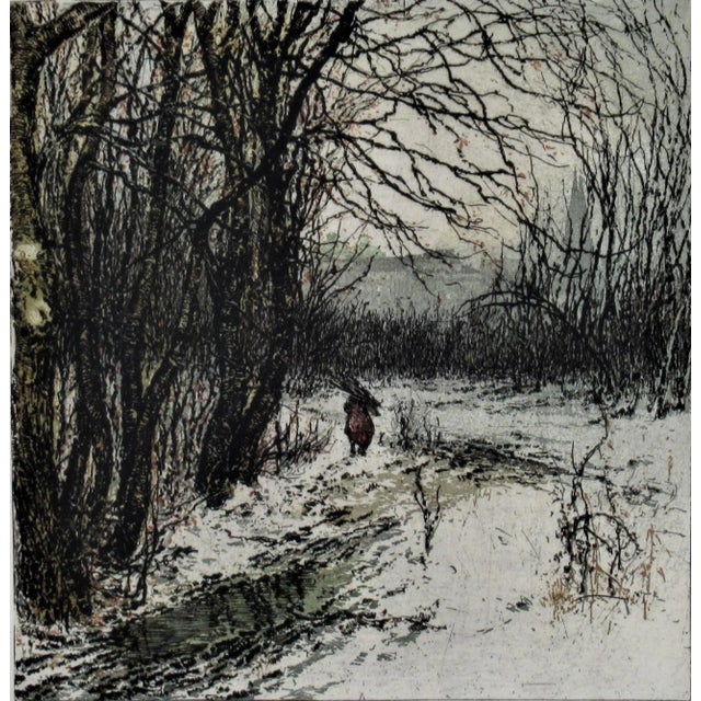 This artwork titled "Klosterneuburg, Vienna, Austria" c.1930 is an original color etching and aquatint on watermarked...