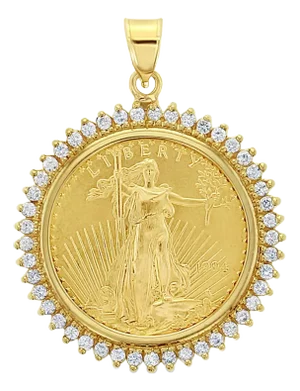 1/2OZ Fine Gold Lady Liberty Medallion with Diamond Halo 16"
