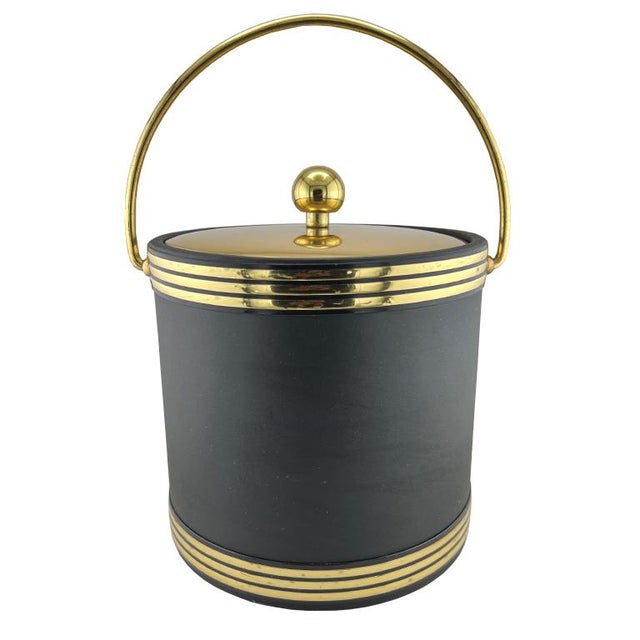 Mid 20th Century Vintage Black & Gold Ice Bucket – Mid-Century Modern Barware For Sale - Image 5 of 10