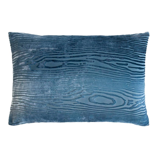 Kevin O'Brien Woodgrain Faux Bois Denim Mini Cut Velvet Pillow For Sale