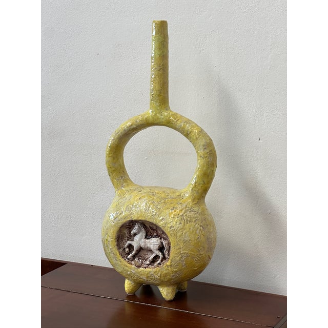 Decorative Ornamental Amphora Vase with Horse Design in Ceramic, 1950s For Sale - Image 3 of 7