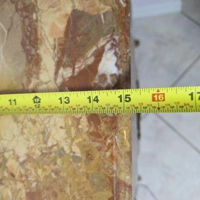 Brown Vintage Louis XVI Style Wood Inlay Marquetry Cabinet, Commode, or End Table, Marble Top, Brass Fixtures and Trim For Sale - Image 8 of 12