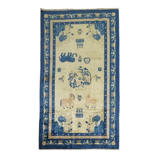 Chinese Antique Pictorial Animal Elephant Rug For Sale