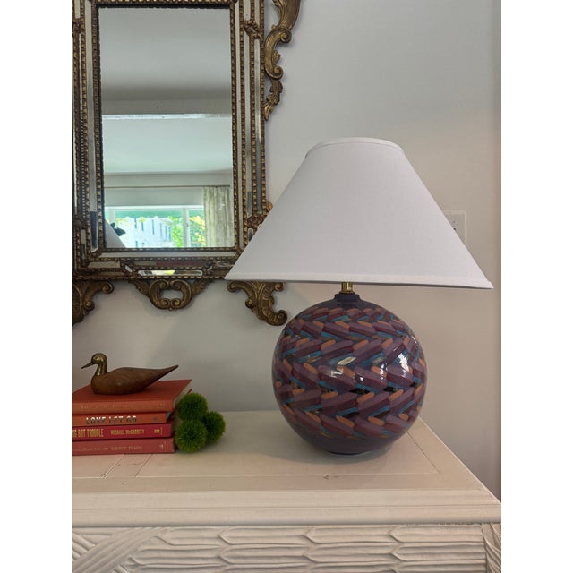 Set of 2 Vintage Hand Painted Patterned Lamps For Sale - Image 10 of 10