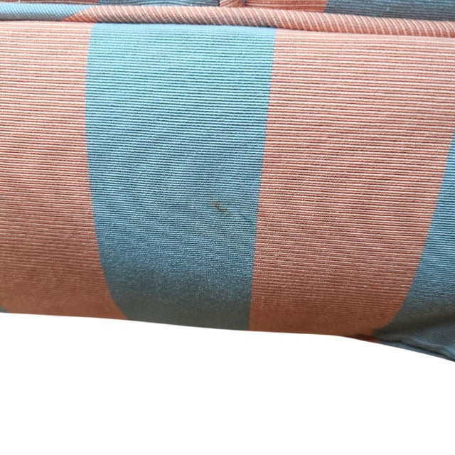 Vintage Lee Industries Swivel Armchair Rocker Striped Rolled Arm Chair MCM Blue For Sale - Image 9 of 14