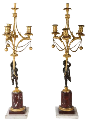 18th Century French Bronze and Gilt Bronze Candelabras, Set of 2