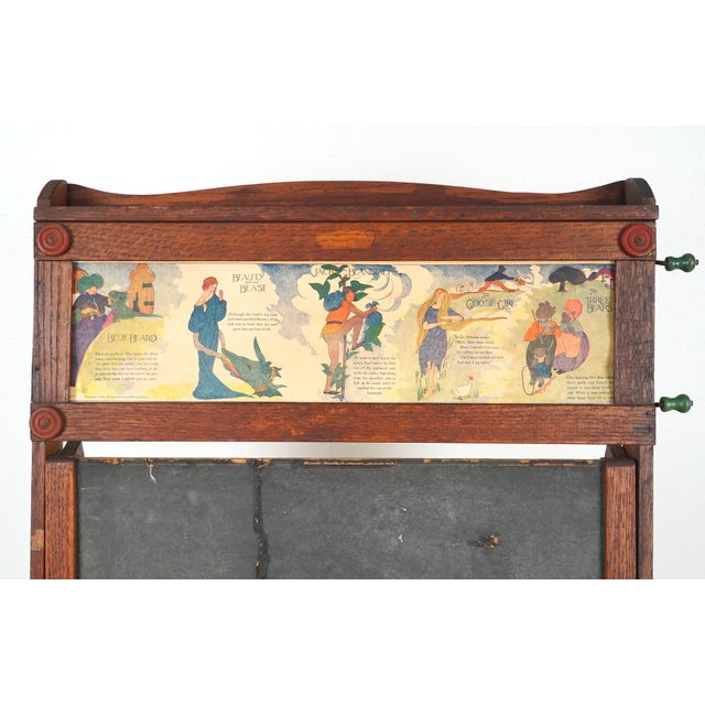 Wood 1920s Antique Litho Plate Educational Scroll Blackboard For Sale - Image 7 of 14
