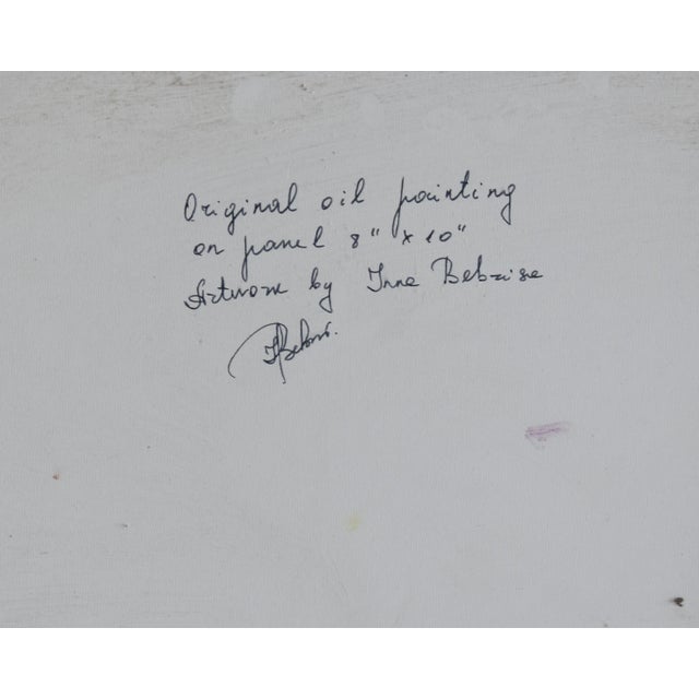 Sandy Beach Cabanas & Palm Trees Landscape Painting W/ Antiqued Gold