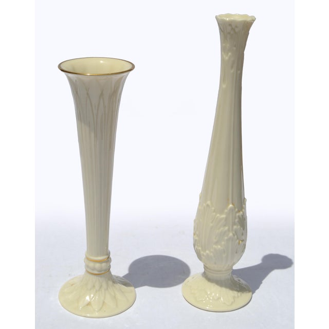 Lenox Set 2 Lenox Collectibles Tall Bud Vases Ivory Ceramic Fine China 24k Gold For Sale - Image 4 of 16