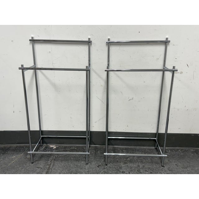 Design Plus Gallery presents a Pair of Modern Overhang Chrome Finish Towel Racks from West Elm. These double rail racks...