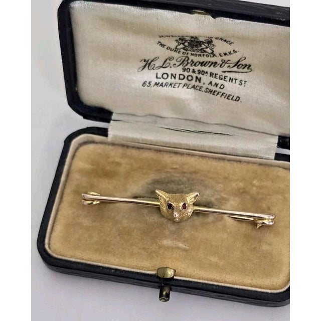 Antique George V Yellow Gold Novelty Fox Head Bar Brooch, 1910s For Sale - Image 6 of 16