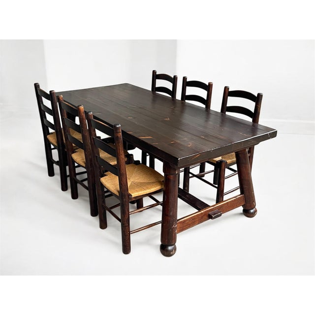 Vintage Brutalist Table and Chairs by Georges Robert, 1960s, Set of 7 For Sale - Image 4 of 18