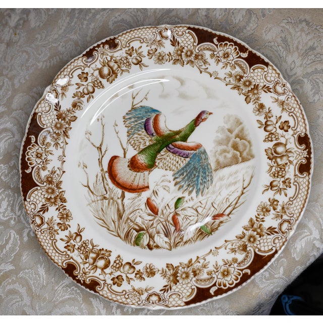 1950s Polychrome Wild Turkey Transferware Dinner Plate by Johnson Brothers England For Sale In Washington DC - Image 6 of 6