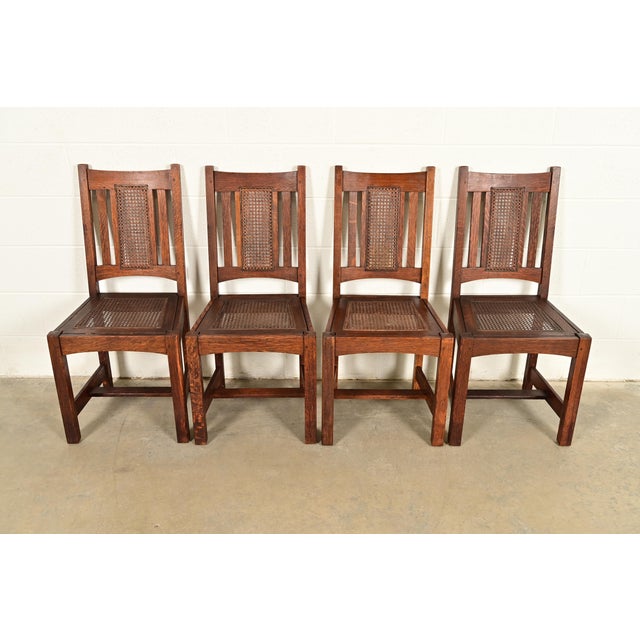 An exceptional set of four antique Mission or Arts & Crafts dining chairs By Lifetime Furniture USA, Circa 1910 Beautiful...