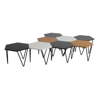 Hexagonal Coffee Tables in Wood and Metal by Gio Ponti from ISA, 1950s, Set of 8 For Sale