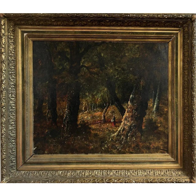 René Gourdon, Peasant Woman in the Forest, Oil on Canvas For Sale - Image 3 of 12