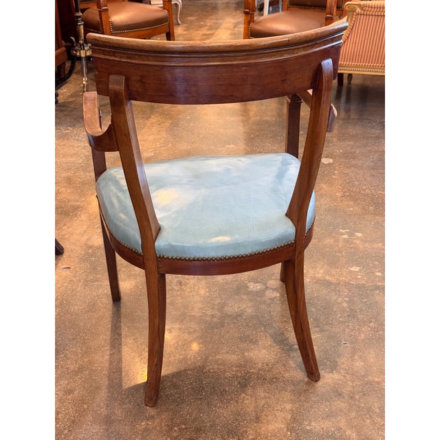 19th Century Set of Seven Klismos Chairs With Blue Leather Seats For Sale - Image 12 of 12